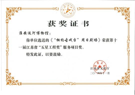 2014年度榮獲江蘇省“五星工程獎(jiǎng)”服務(wù)項(xiàng)目獎(jiǎng)